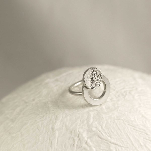 Anillo de plata con planeta orbitando